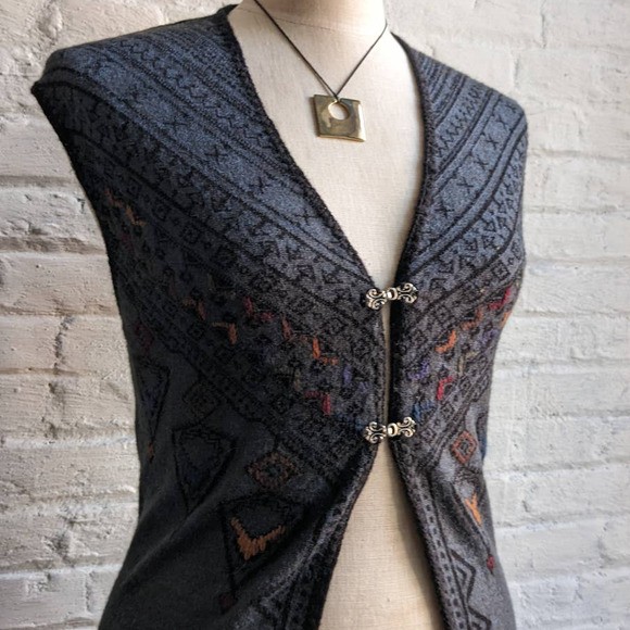 Vintage Southwest Knit Sweater Vest Boho Duster Fairisle Longline Retro Cardigan - Picture 2 of 8